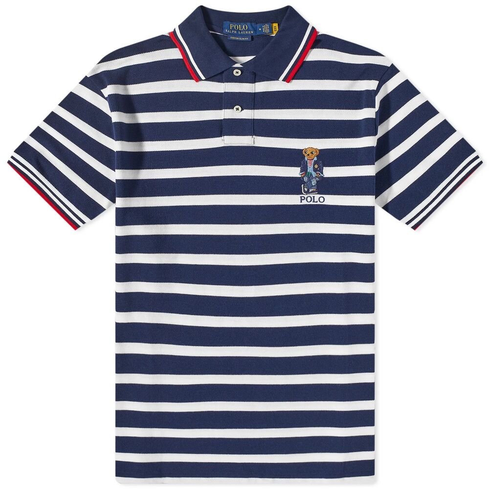 Polo Ralph Lauren Mens Polo Bear Striped Polo Navy White M NWT MSRP $138.99
